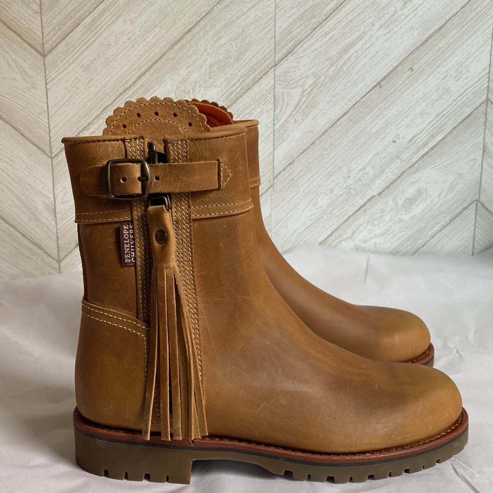 Penelope Chilvers short tassel boots bootie tan brown 37 new without tags